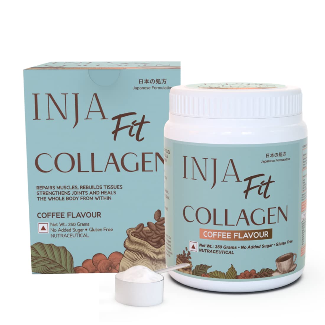 Fit Hydrolyzed Marine Collagen Supplement Powder for Women & Men, Japanese Formulation Collagen with Vitamin C, Healthy Joints, Muscles, Skin, Hair, Sugar-Free, Gluten-Free, Coffee Flavor, 250 gm