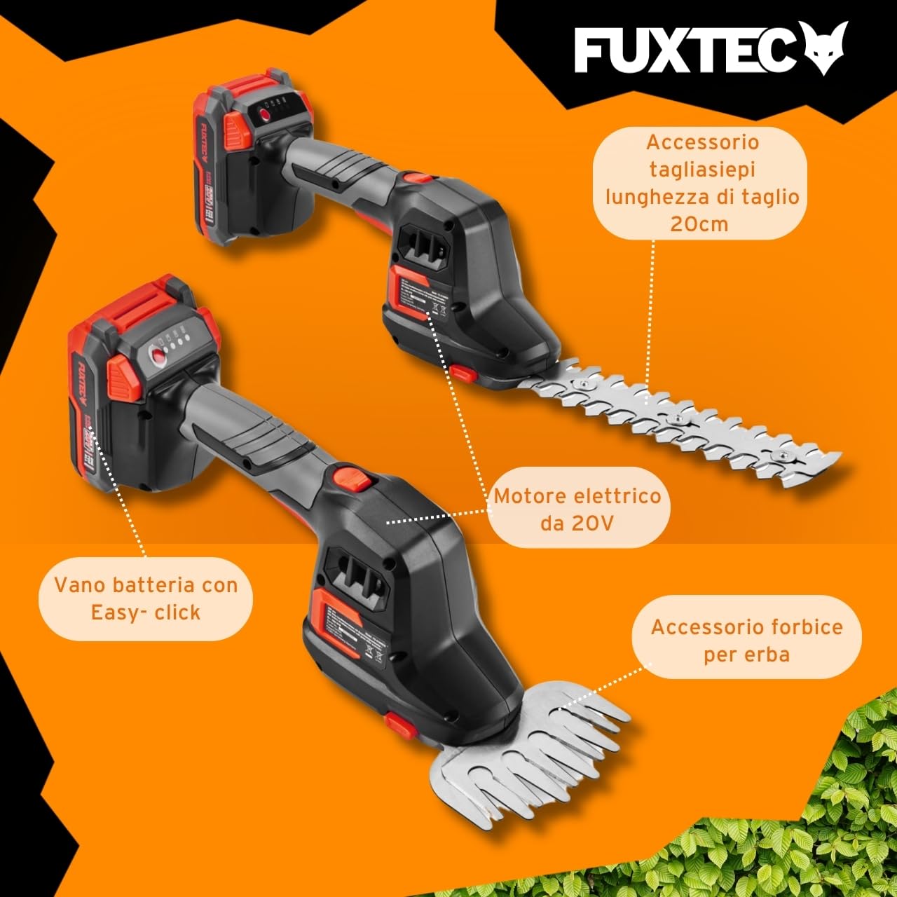 Set Mini motosega potatore a Batteria FUXTEC 20V E1HAS20SET – Peso 1,44Kg, Lunghezza Lama 15cm, Diametro di Taglio 10cm e Velocità della Catena di 4,6m/s