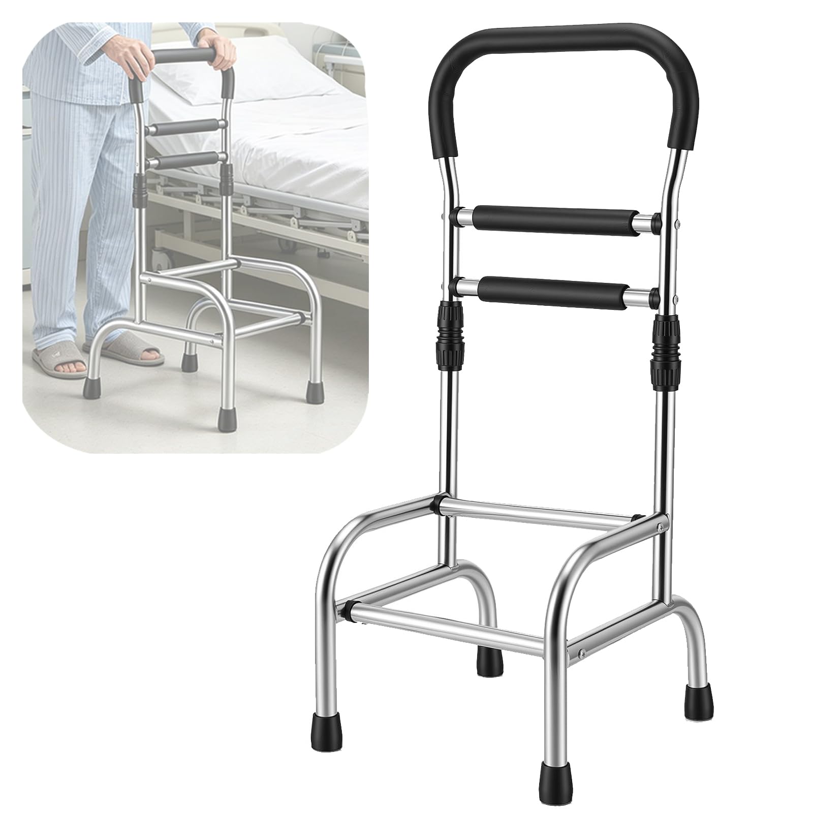 Bastone Passeggio, Stampelle Ausilio Per Deambulazione Supporto Per Alzarsi Per Anziani Ausilio Sedersi Regolabile In Altezza Su 7 Livelli Bastone A Quattro Punte Supporto Stare In Piedi (82–101 Cm)