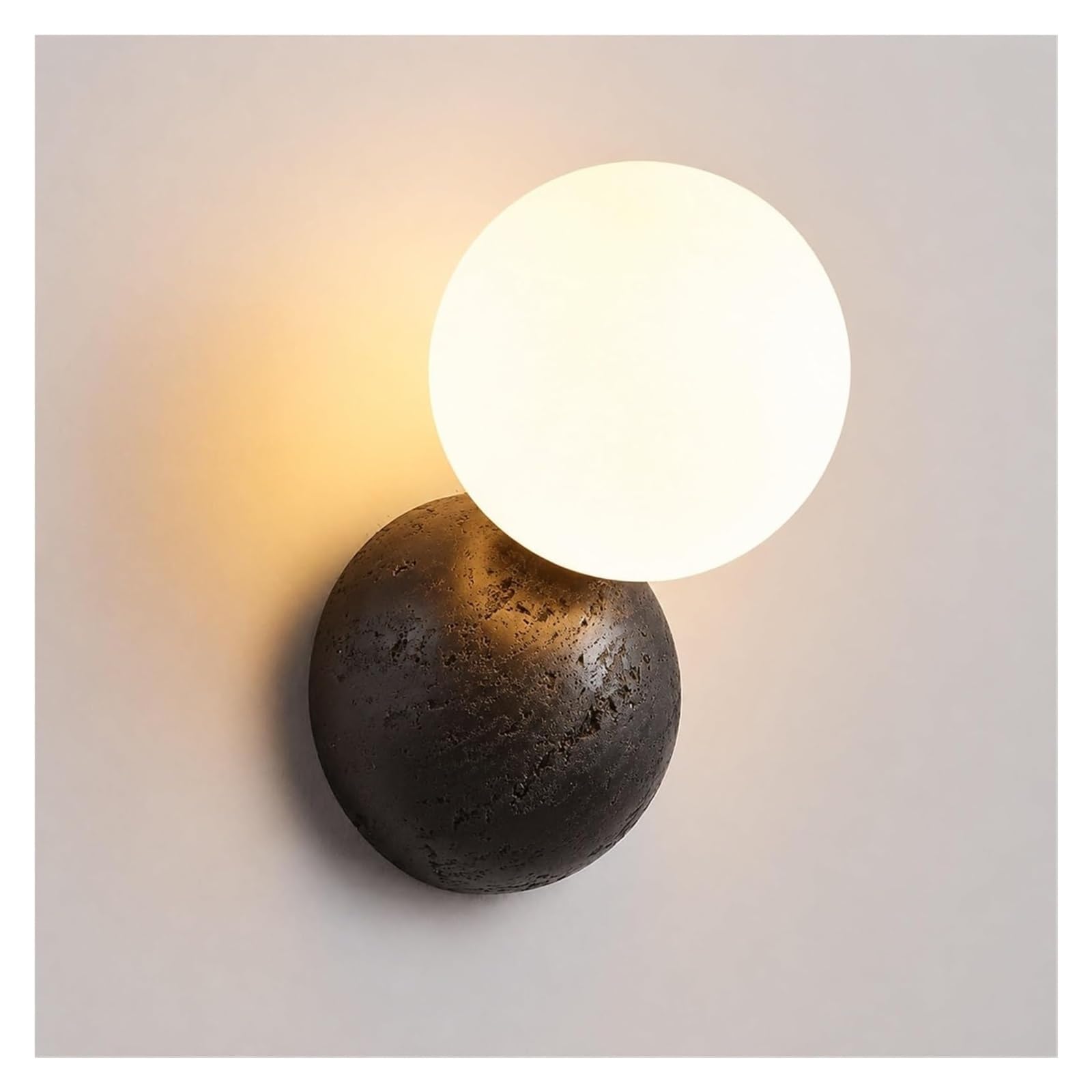 Modern Black Travertine Wall Sconce with Frosted Glass Globe Wall Light