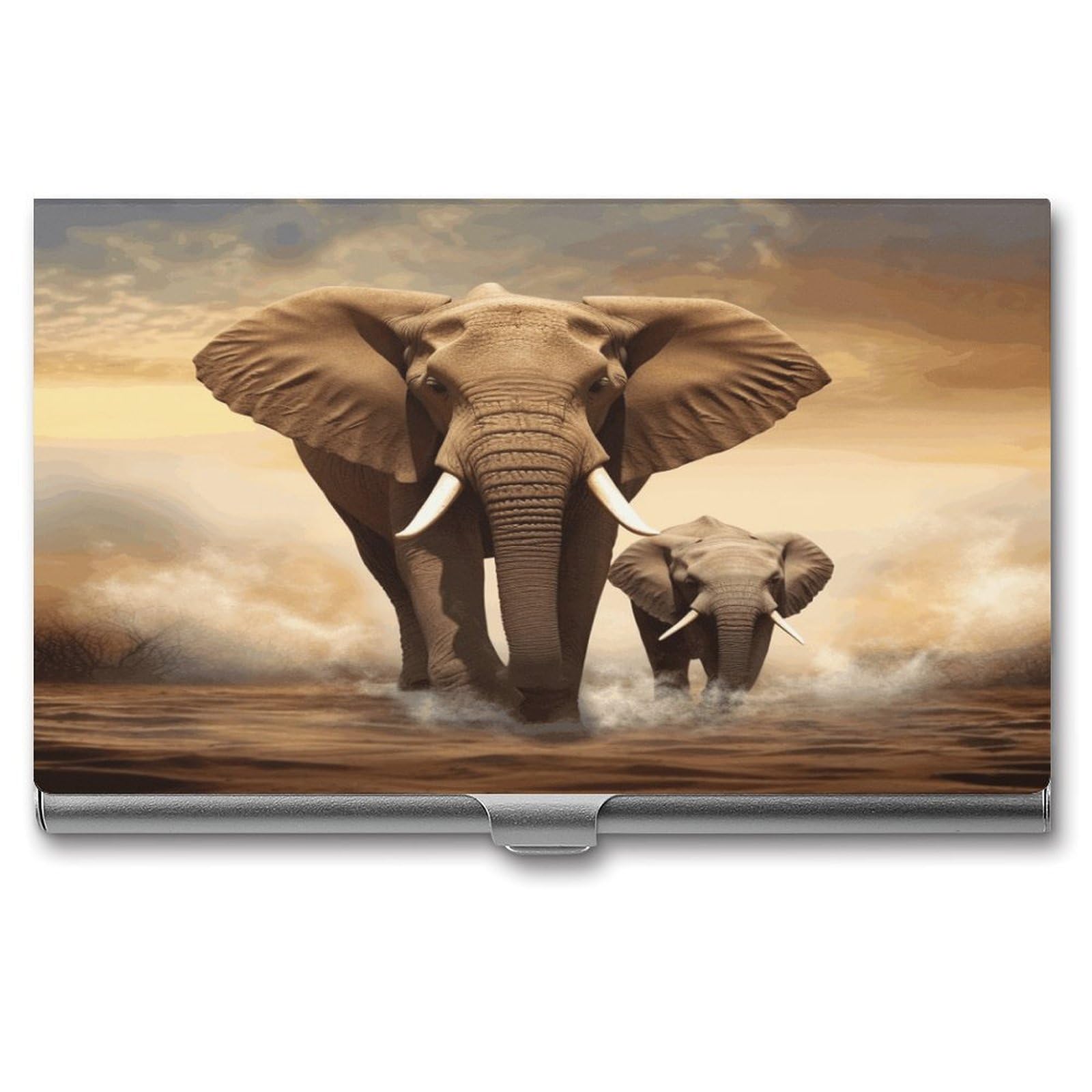 JTREHY Elephant And Baby Elephant Business Card Holder Slim Purse Name Card Holder Portable Metal Business Card Case Wallet Large Capacity Lightweight Business Card Case for Men Women