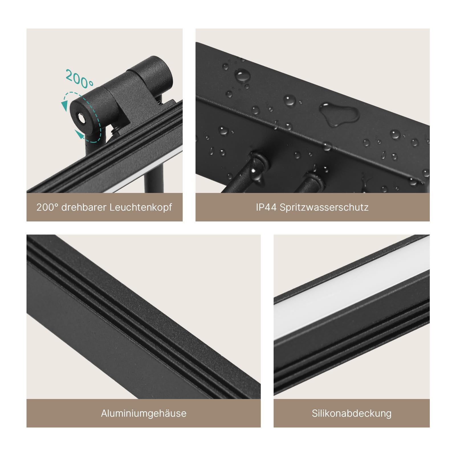 EMKE LED Spiegellampe Bad 40cm, Spiegelleuchte Badezimmer 200° Drehung 8W 6500K IP44 Badlampe Spiegel Lampe Wandbeleuchtung Spiegellampen für das bad Spiegelleuchten Schwarz