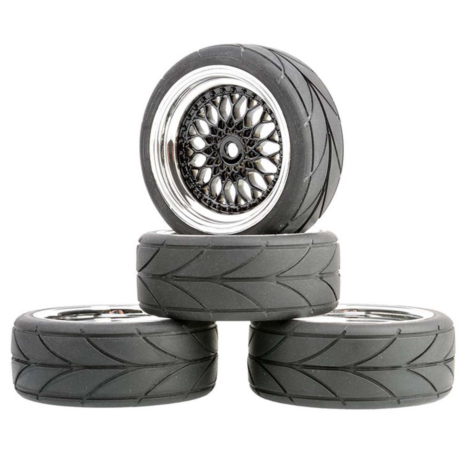 KEEDA RC Car 64 mm Rubber Tyres & 52 mm/2.05 Inch Plastic Rims Wheels for 1/10 RC On Road Touring Racing Drift Car (Offset Depth 3 mm