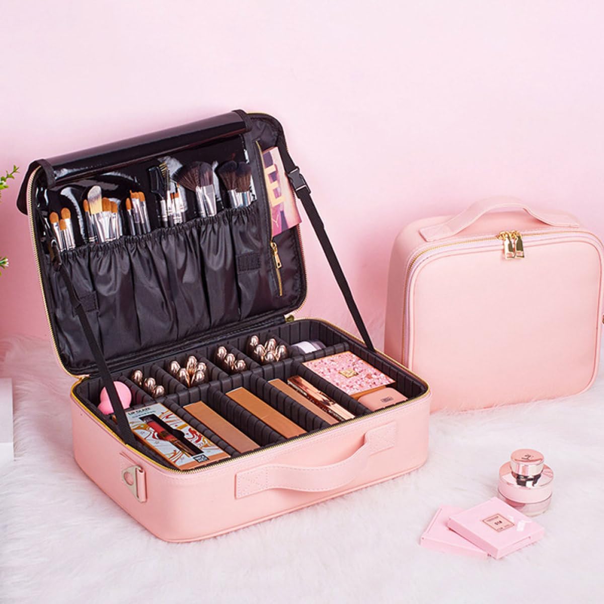 SHOWERORO Bolsa de Cosméticos Grande y Portátil con Compartimentos Ajustables Neceser Maquillaje Mujer Multifunción para Viaje y Almacenamiento Ordenado