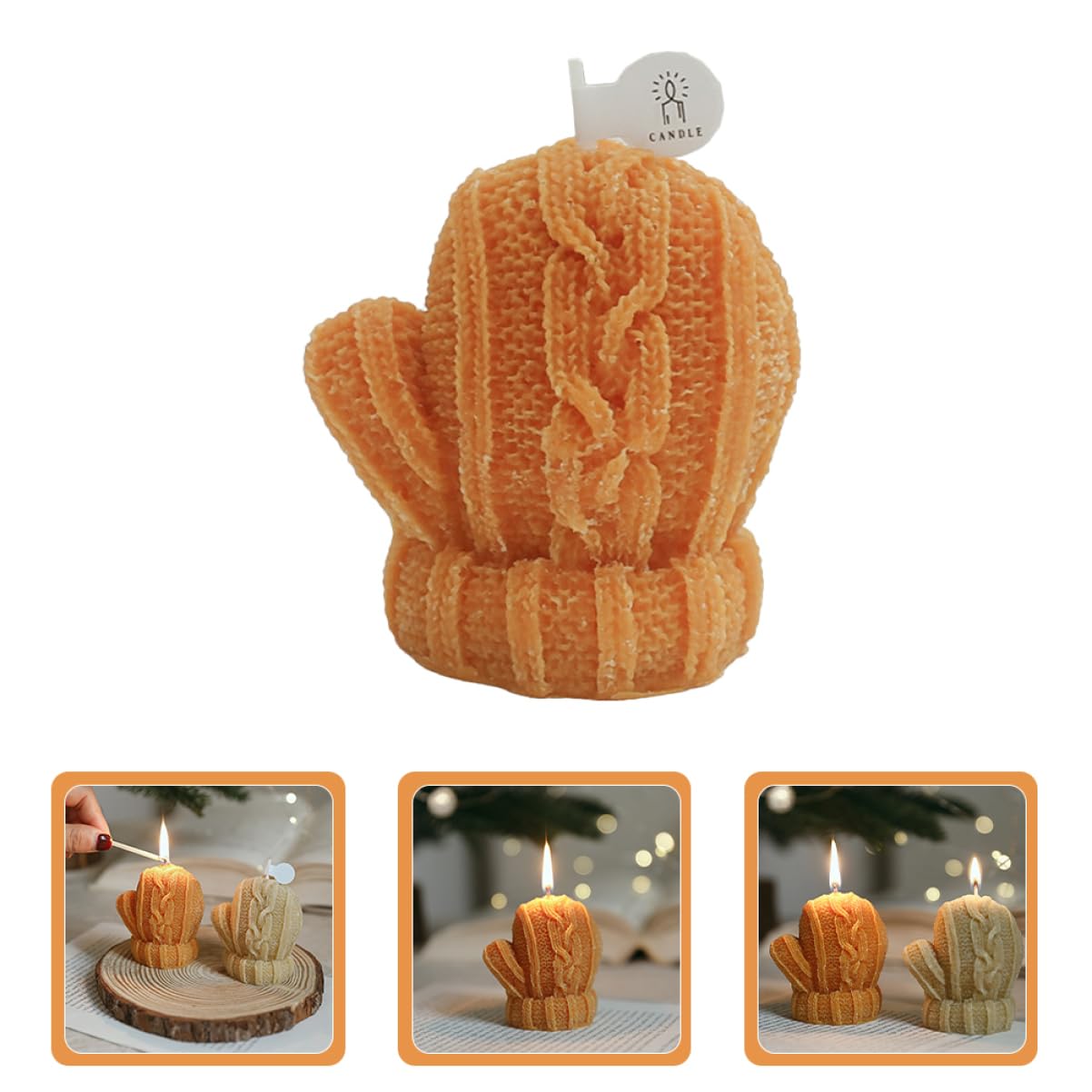 PRETYZOOM 5st Duftkerzen Weihnachtsdeko Kreative Kerze Kleine Handschuhkerzen Dekorative Duftkerze Aromatische Kerze Mini-kerze Gestrickte Handschuhkerze Desktop-ornament Orange Paraffin