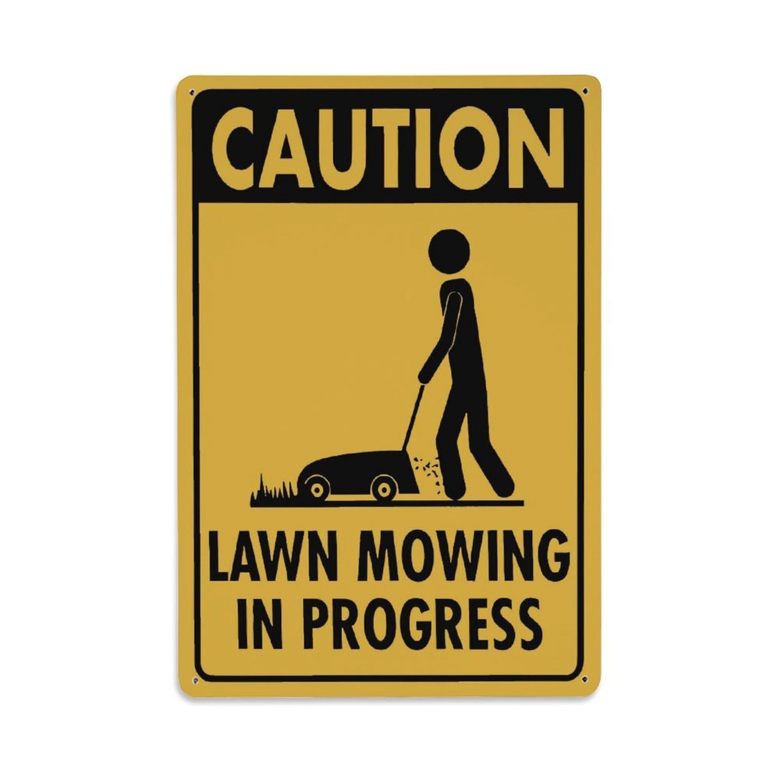 Caution Lawn Mowing In Progress Yard Warning Vertical Sign Vintage Aluminium Metal Sign, Retro Wall Decor for Home, Bar, Garage & Farmhouse 30x20cm