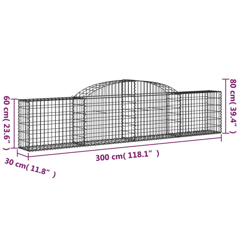 Cestas de gaviones con arco alto, 10 unidades, 300 x 30 x 60/80 cm, hierro galvanizado para barreras de jardín y protección visual, pared de gaviones duradera de alambre resistente como
