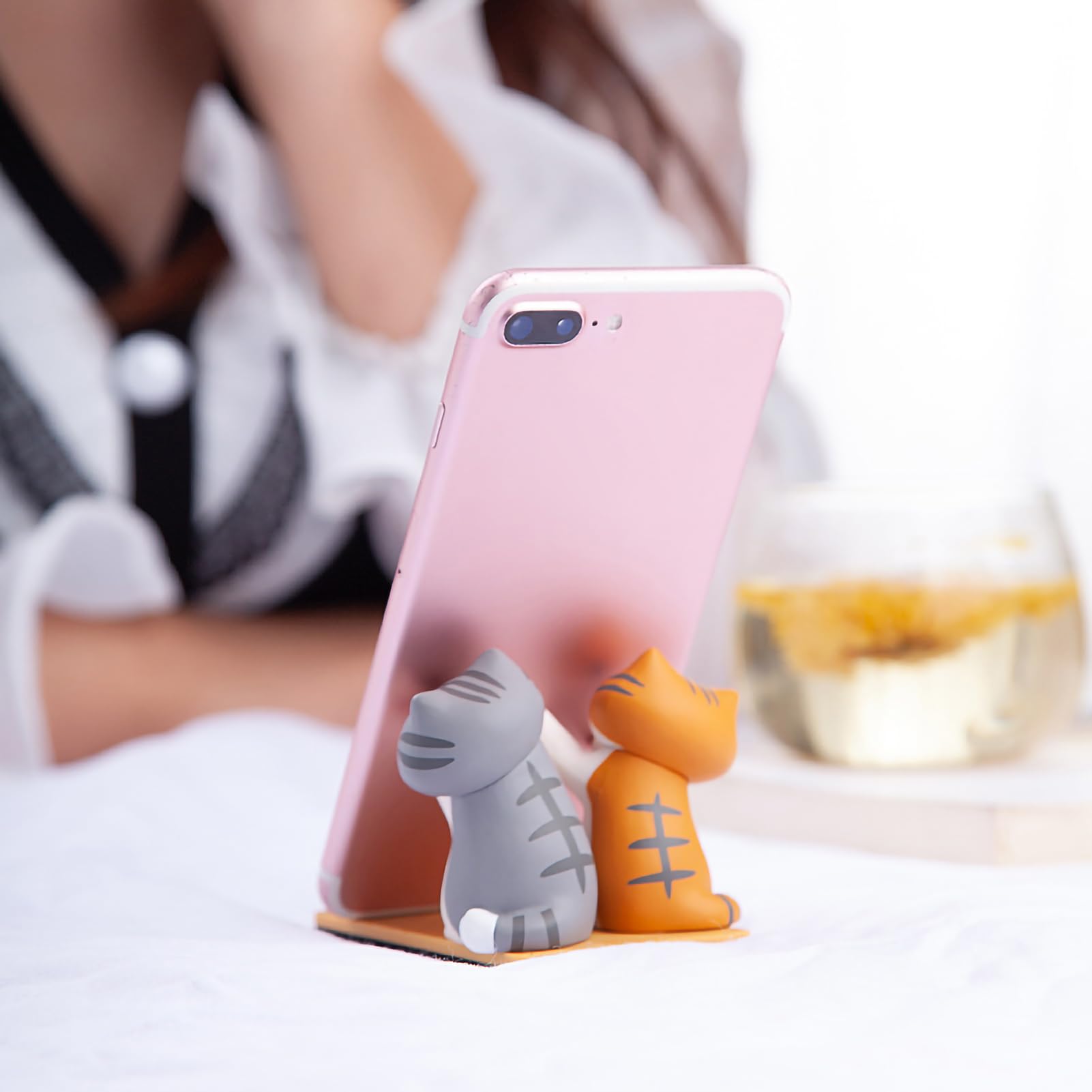 Support Téléphone Portable Chat Mignon - Décor De Bureau, Stable, Pour Smartphones Et Tablettes