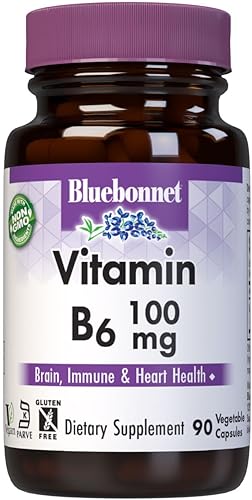 BlueBonnet Nutrition Vitamina B6 cápsulas vegetales, 100 mg, para la salud cardiovascular y del sistema nervioso, 90 unidades disponible en Yaxa Colombia