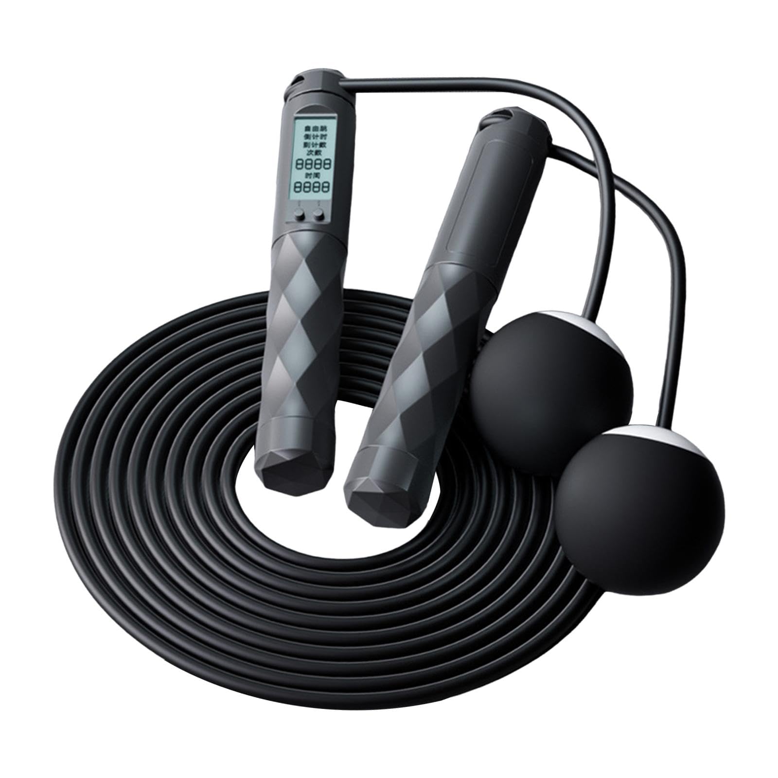 Springseil, verstellbar, mit Kalorienzähler, für Fitness, Fitnessstudio, Zuhause, Schwarz