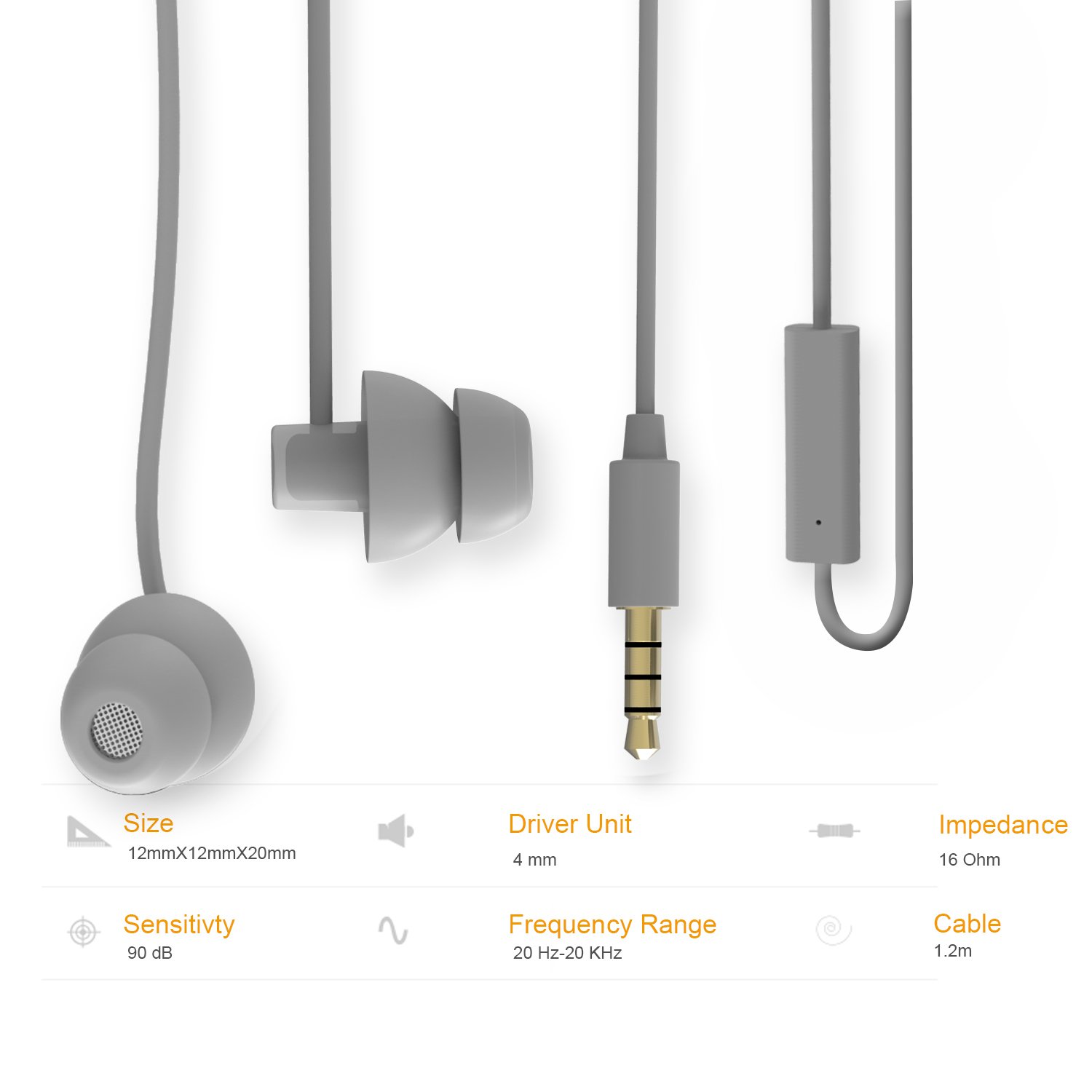 MAXROCK (TM - Auriculares de Silicona Suave para Dormir, con micrófono, para teléfonos móviles, tabletas y Conector Jack de 3,5 mm, Color Gris)