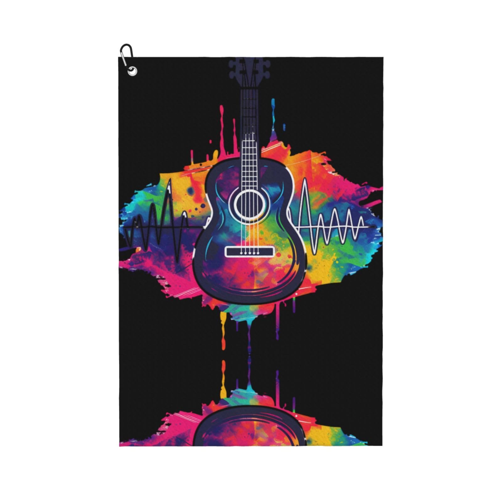 peiyeety Tie Dye Guitar Heartbeat Microfiber Golf Towel with Carabiner Clip, 16x24 Inch Absorbent Waffle Weave Towel for Golf Bags