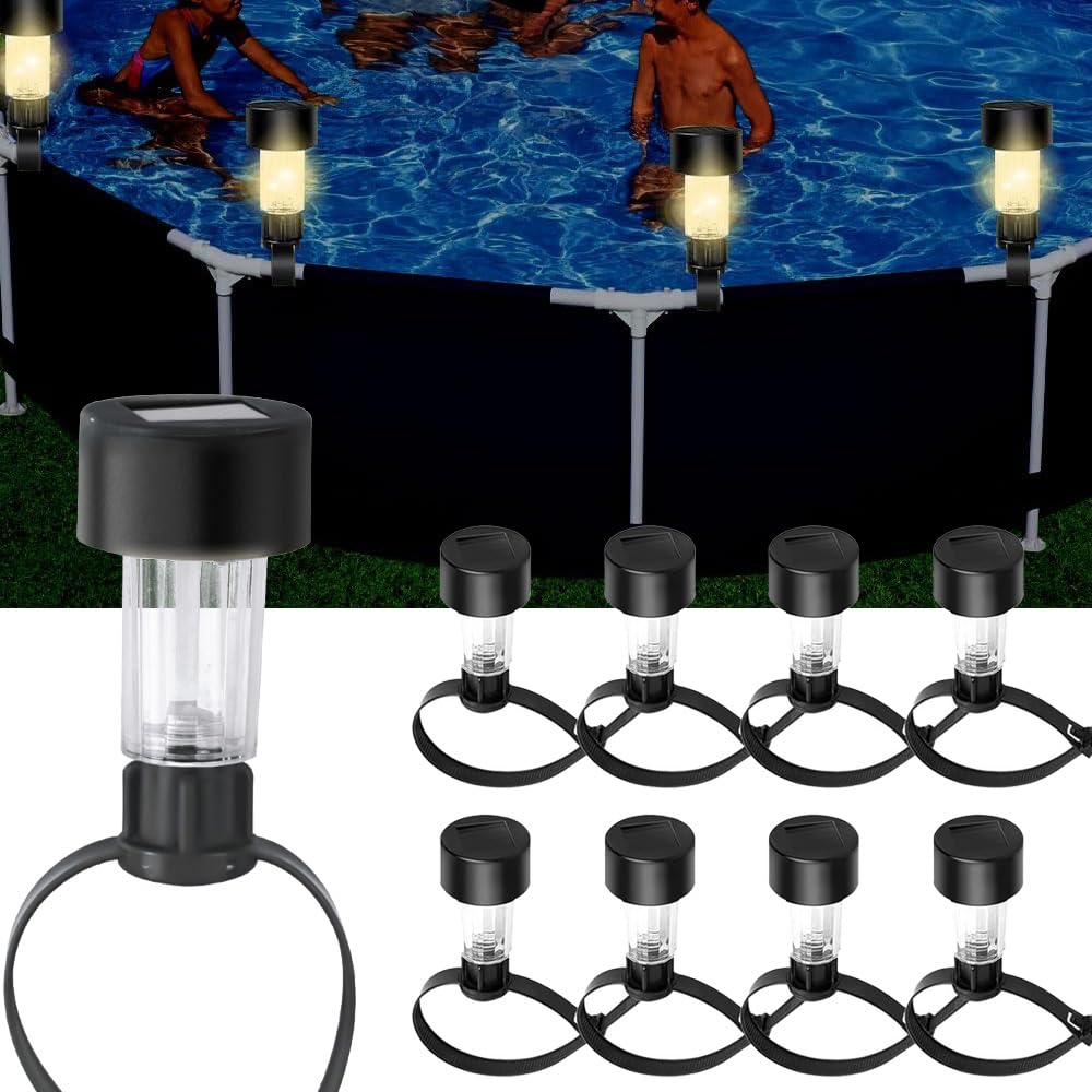 Lampes Solaires de Bassin RGB LED Lot de 8, Éclairage Piscine Hors Sol