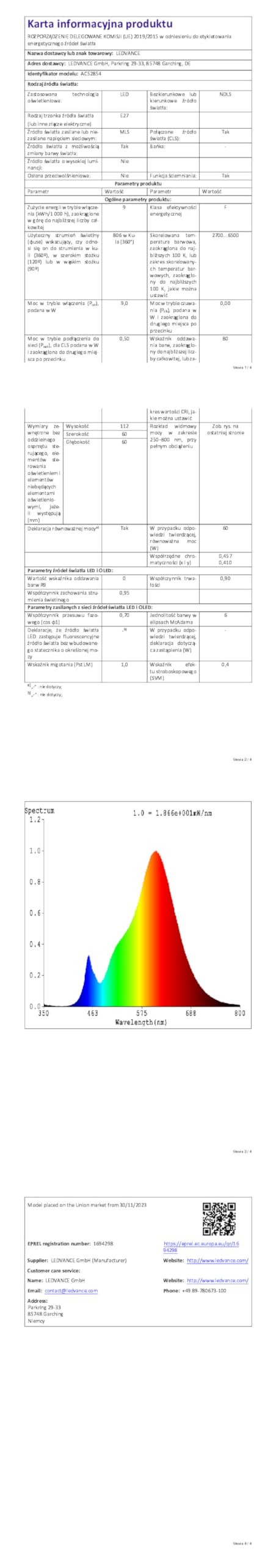 LEDVANCE Lampa LED SMART+ MATTER, kompatybilna z Google, Alexa, Apple, biała matowa, 9 W, 806 lm, trzonek E27, światło kolorowe i białe, sterowanie aplikacją lub głosem, 20 000 godzin,pakiet 4