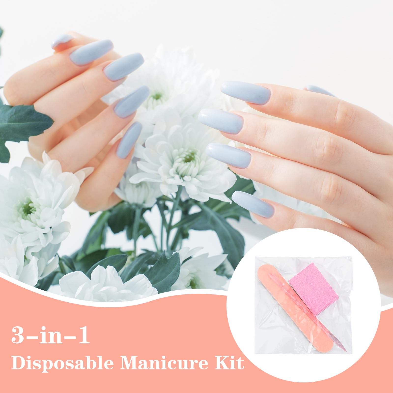 20 zestawów jednorazowego zestawu do manicure luzem z mini polerowaniem paznokci, pilnikami do paznokci i kryształową różdżką, indywidualnie zapakowany zestaw do przygotowania paznokci do salonu domu