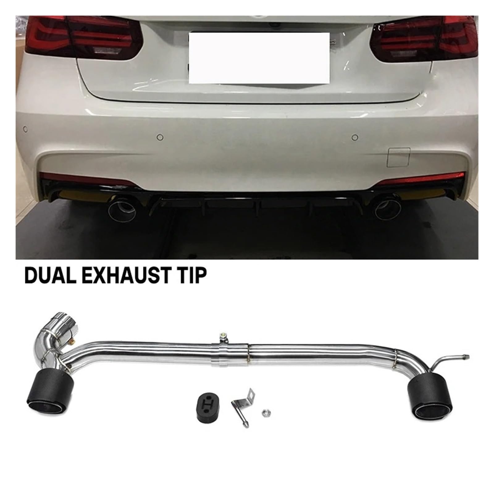 Terminale Scarico Auto Doppio Terminale Scarico Per BMW F30 F31 320i 318i Look Sportivo Tubo Per Auto Punta Silenziatore Ugello Scarico In Acciaio Inossidabile 304 Punta Silenziatore(Silver H)