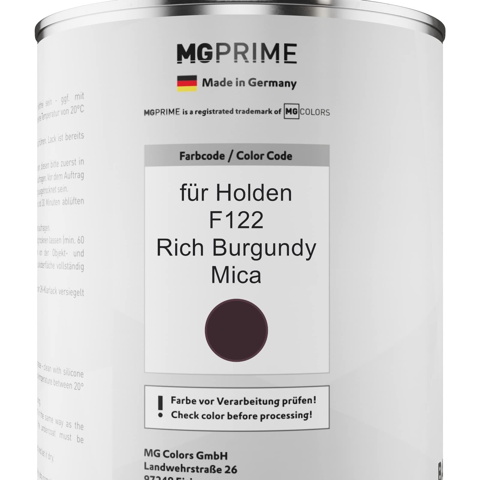 MG PRIME Lakier samochodowy Zestaw puszek dla Holden F122 Rich Burgundy Mica Lakier bazowy 2K Utwardzacz do lakieru bezbarwnego gotowy do natrysku 2,5L