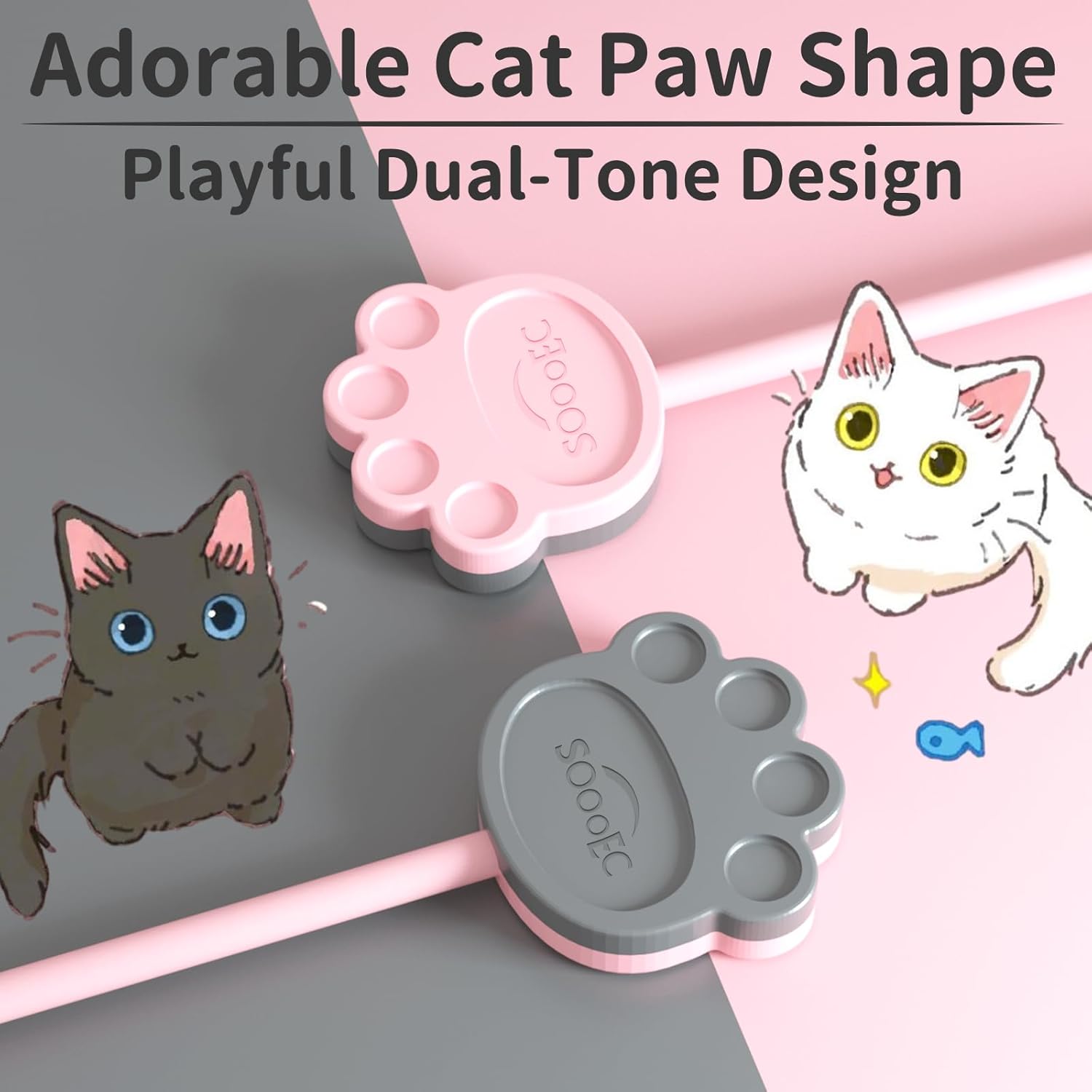 32 + 24 Pack Magnetic Cable Ties， Cute Cloud Design + Cute Cat's Paw Design, Great for Bundling and Organizing, Holding Stuff, Book Markers, Fridge Magnets