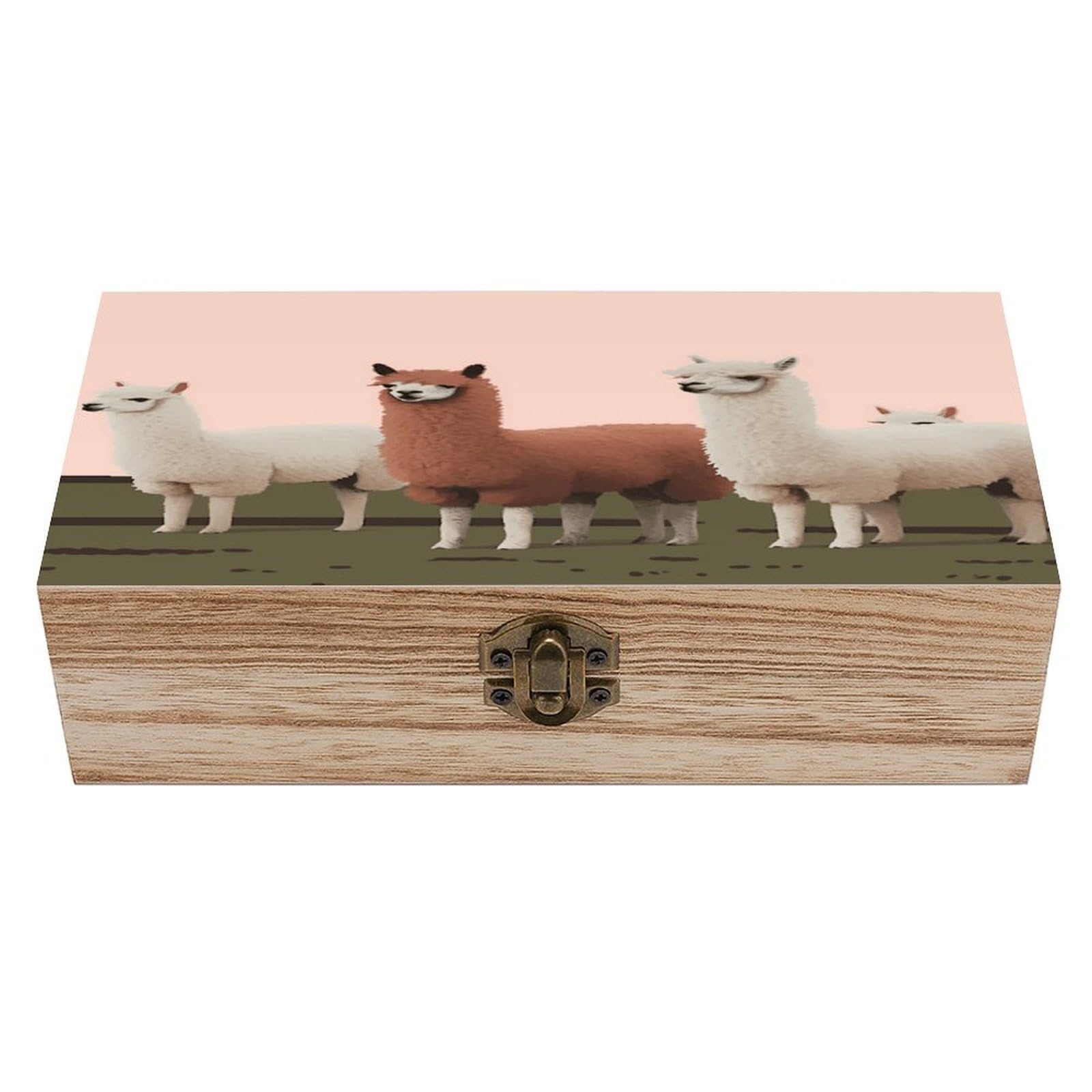 VstaDank Alpacas Wooden Storage Box Wooden Keepsake Box with A Hinged Lid Fashion Memory Treasure Boxes Decorative Jewelry Case for Crafts Photo Home Decor Wood Gift Box