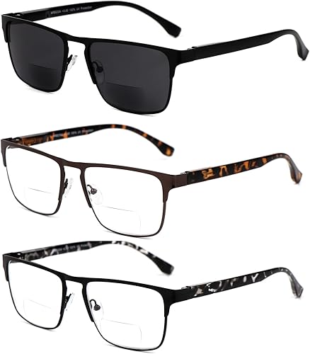 Miniatura 2 de YsorrisoX Paquete de 3 lentes de sol bifocales de lectura para hombres y mujeres, lectores cuadrados de bisagra de resorte de metal