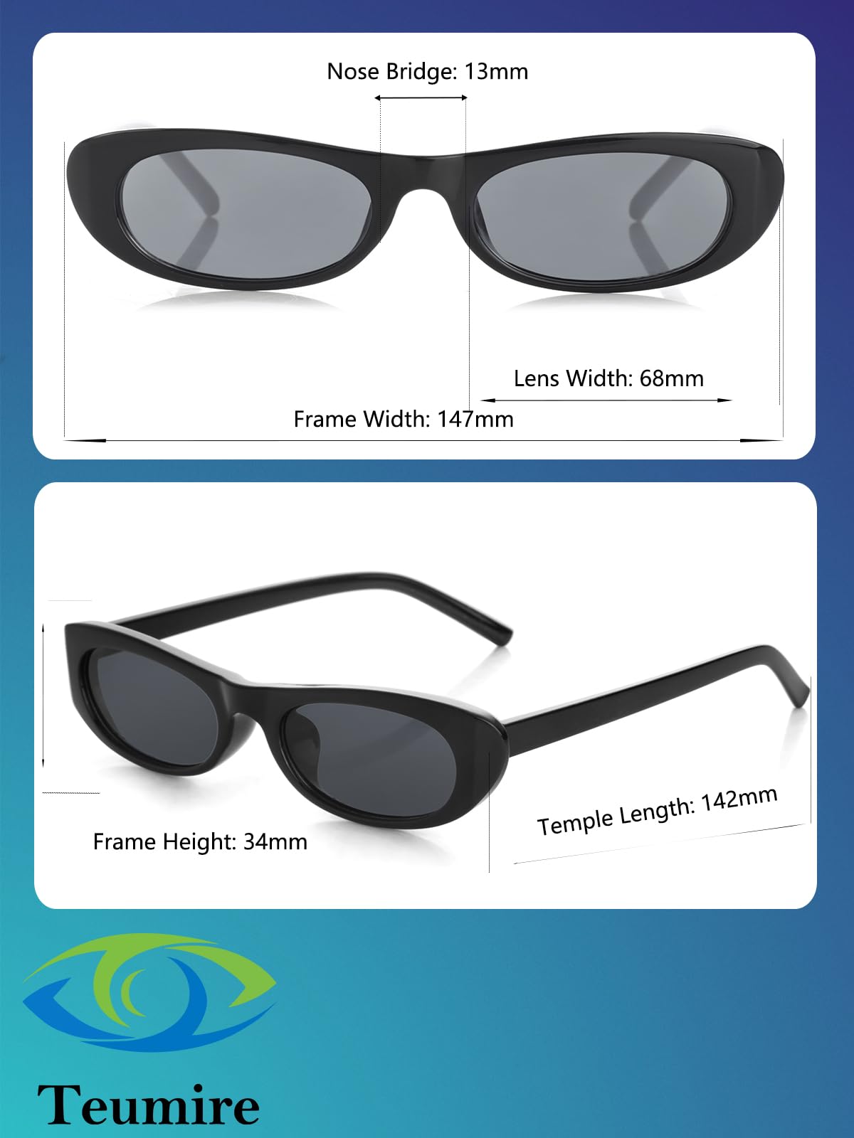 Längliche schmale Katzenaugen-Sonnenbrille für Damen und Herren, 90er-Jahre-Sonnenbrille, kleine ovale Sonnenbrille, schwarze Farbtöne
