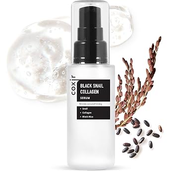 COXIR Black Snail Collagen Serum 50 ml 50 ml 1.69 fl.oz with Black Beans Collagen Snail Mucin Tightens and Nourishes the Skin