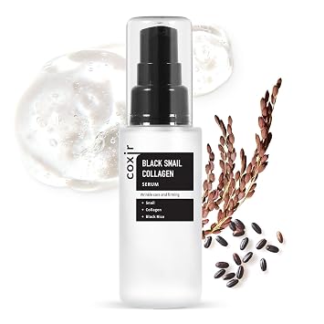 coxir Black Snail Collagen Serum Concentrated Snail Mucin Essence for Skin Resilience, Hydration & Smooth Texture | Lightweight Korean Facial Serum for Daily Moisture Care1.69 fl.oz