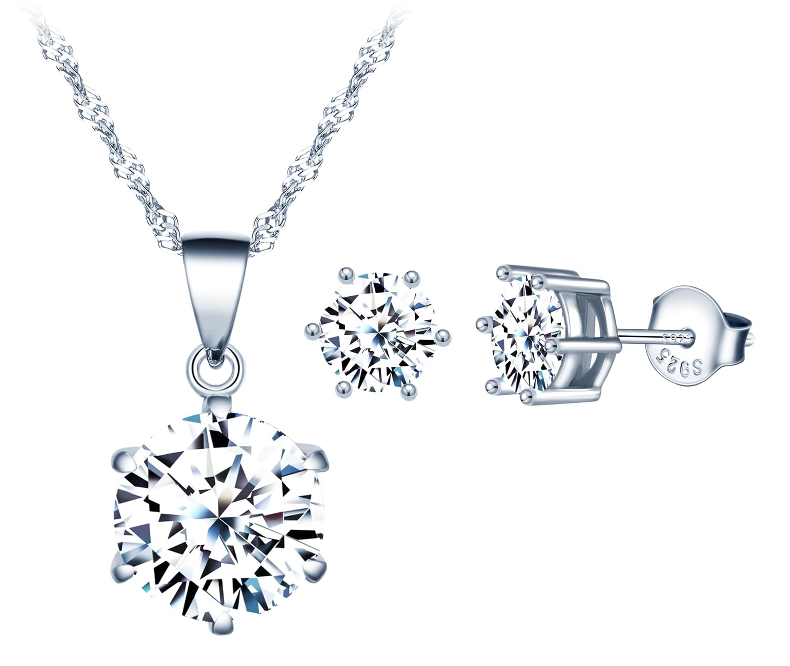 MICSAVI Conjunto de Pendientes y Collar Circonitas Plata 925 para Mujer Juego de joyas Colgante y Pendientes Circonitas Set