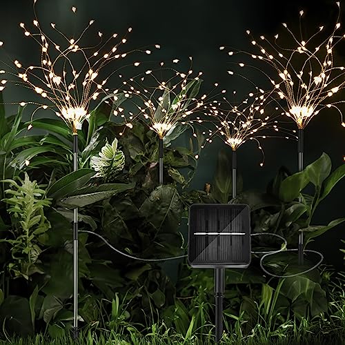 iFalarila 4 Pezzi Luci Solari Esterno-8 Modalità Firefly Lights Solar Outdoor 1200mAH Pannelli Solari, Decorazioni per il Giardino per il cortile, il sentiero, il giardino, il patio-Bianco Caldo