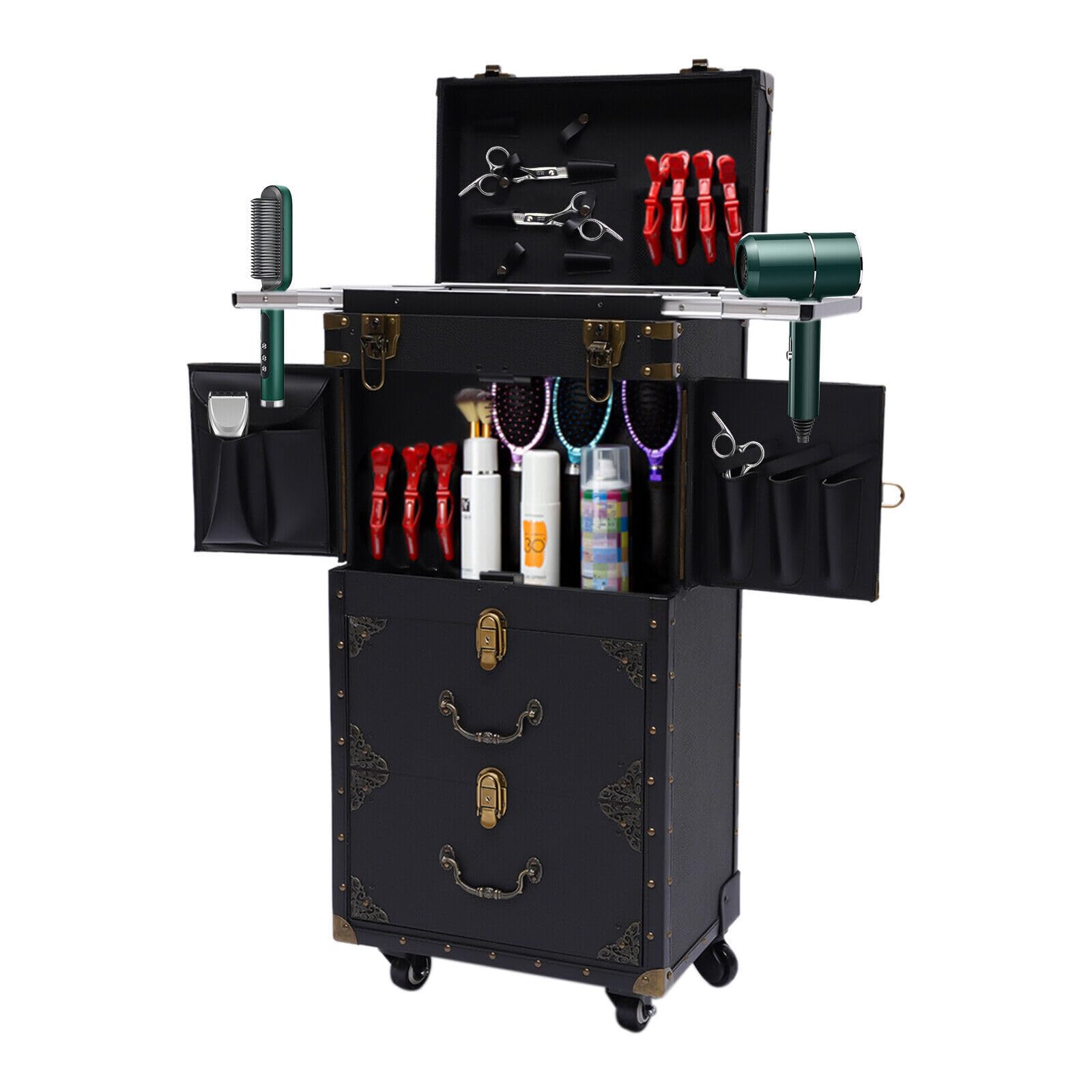 Carrozzina da parrucchiere a 4 piani, carrello cosmetico, carrello da salone professionale, multifunzione, carrozza da parrucchiere, auto di bellezza, carrello di servizio con ruote.