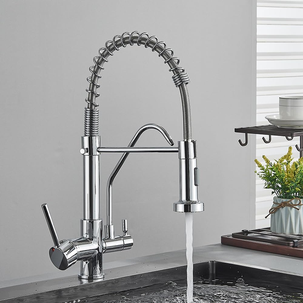 Verchromte Filtration Küchenarmatur Reinigung Spültischmischer Deckinstallation Heiß- und Kaltwasser-Gourmet-Küchenarmatur, Mattschwarz