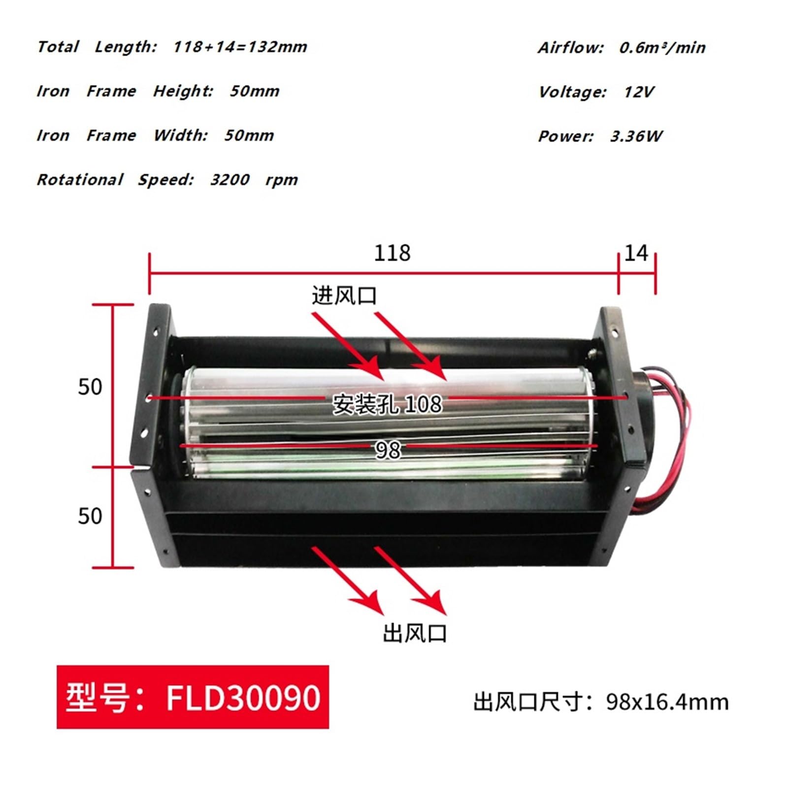 Querstromlüfter 12V 24V FLD30090(FLD30060A12-BF 12V)