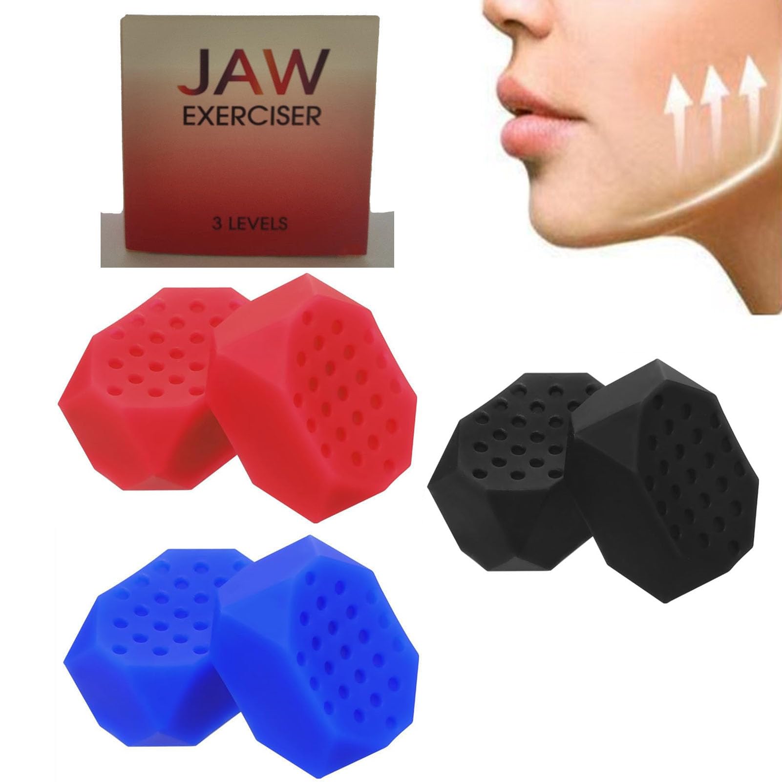 Jaw Exerciser for Men Women 6 Pcs Jaw Trainer Silicone Face Chew Jawline Shaper & Strengthener-Jaw Toner Tablets-Jaw Line Chewing Gum-3 Resistance Levels-Double Chin Reducer-Neck Trainers Beauty Tool (colorful1)