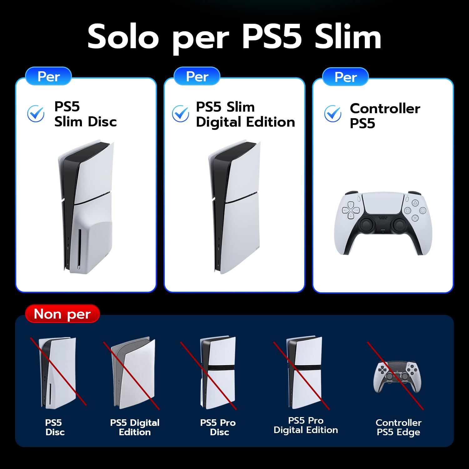 Supporto Verticale SOLO per console PS5 Slim con Doppio Controller di Caricatore/per PS5 Slim UHD/Digital Edition-Non per PS5/PS5 Pro