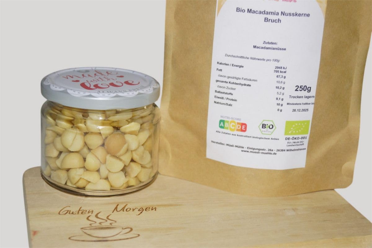 Bio Macadamianüsse Bruch 2500g – Nusskerne ohne Schale ungesalzen für Müsli & Backwaren