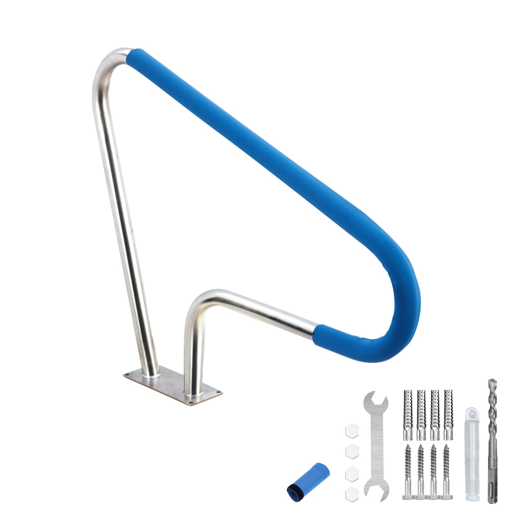 Garvee Pool Handrail, 304 Stainless Steel Pool Railing for Indoor/Outdoor Pools, Swimming Pool Safety Railing for Decks, Rustproof Pool Handrail Swimming Pool Handrail w/Grip Cover&Accessories for Spa