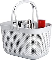 UUJOLY Stackable Plastic Shower Caddy Baskets with Handles - Grey Organizer Bins for Bathroom Kitchen Storage