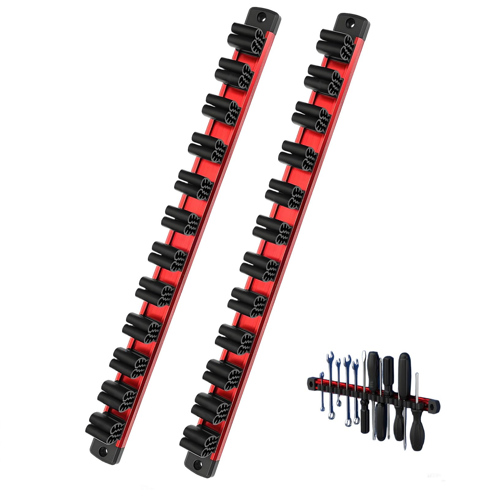 ARAINY 2PCS Magnetic Screwdriver Organizer, Magnetic Screwdriver HolderAluminum Alloy Rail Tool Holder, Fits Up to 24 Screwdrivers (Red) — image 1