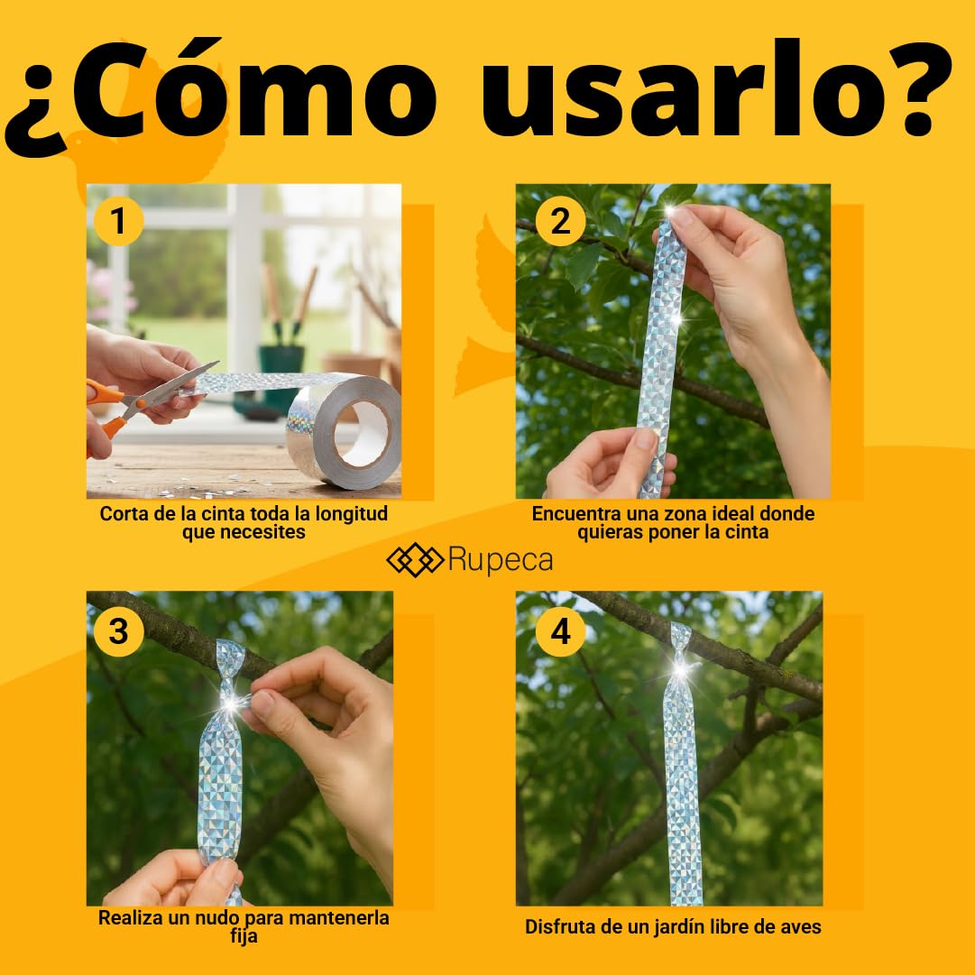 Rupeca 80M x 4,8CM Cinta Repelente de Aves - Ahuyentador de Pajaros - Espantapajaros Exterior - Espanta Palomas — view 5