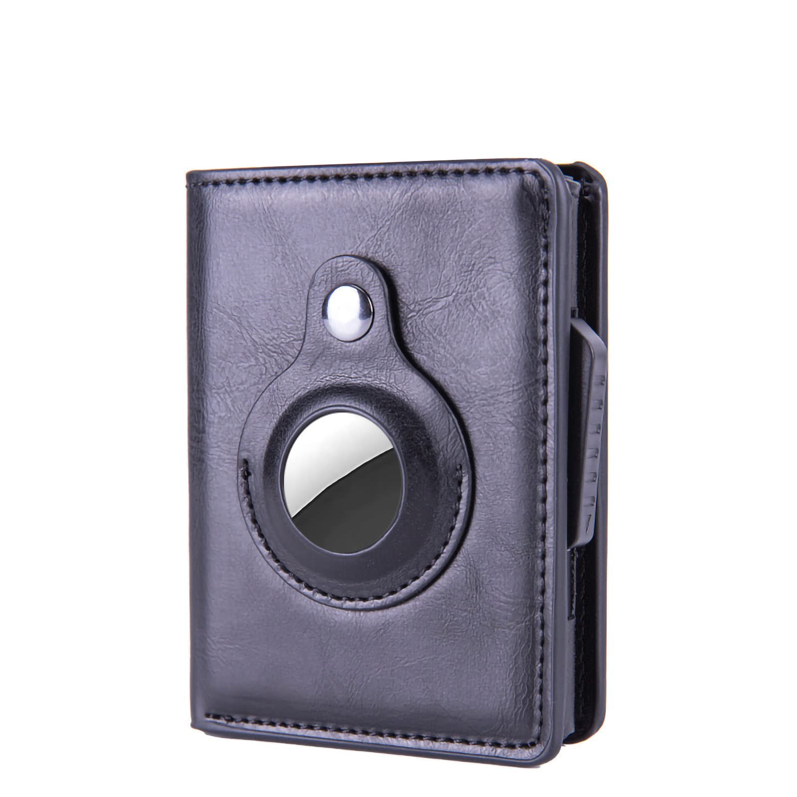 MAKINGTECMAKINGTEC Men Airtag Wallet Minimalist Credit Card Wallet Slim PU Leather Money Clip Wallet Automatic Pop Up Bifold AirTag Case Pocket Wallet(Black)