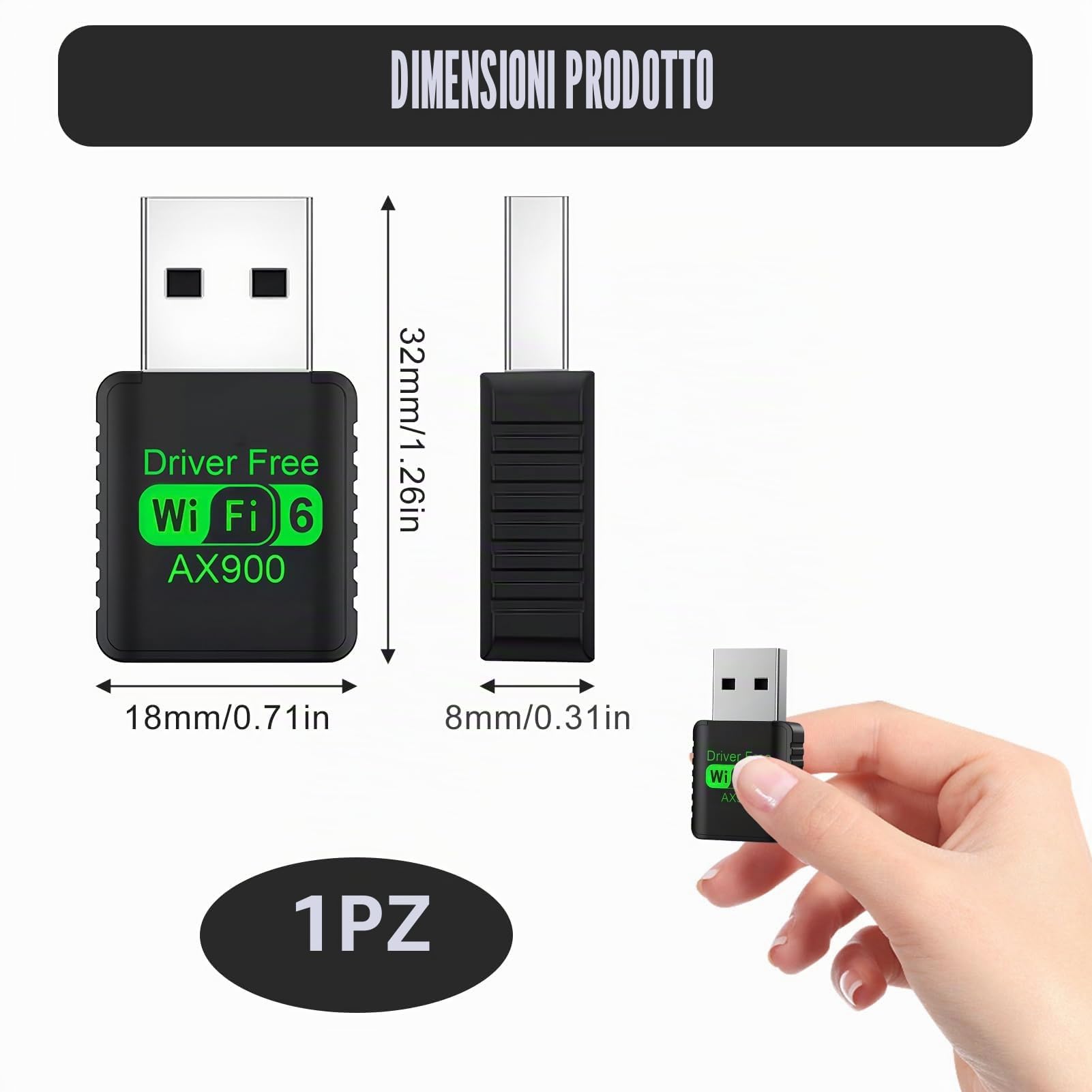 Chiavetta WiFi 6 AX900 USB Adattatore Wi-Fi Dual Band 5GHz 2.4GHz 900 Mbps MU-MIMO WPA3