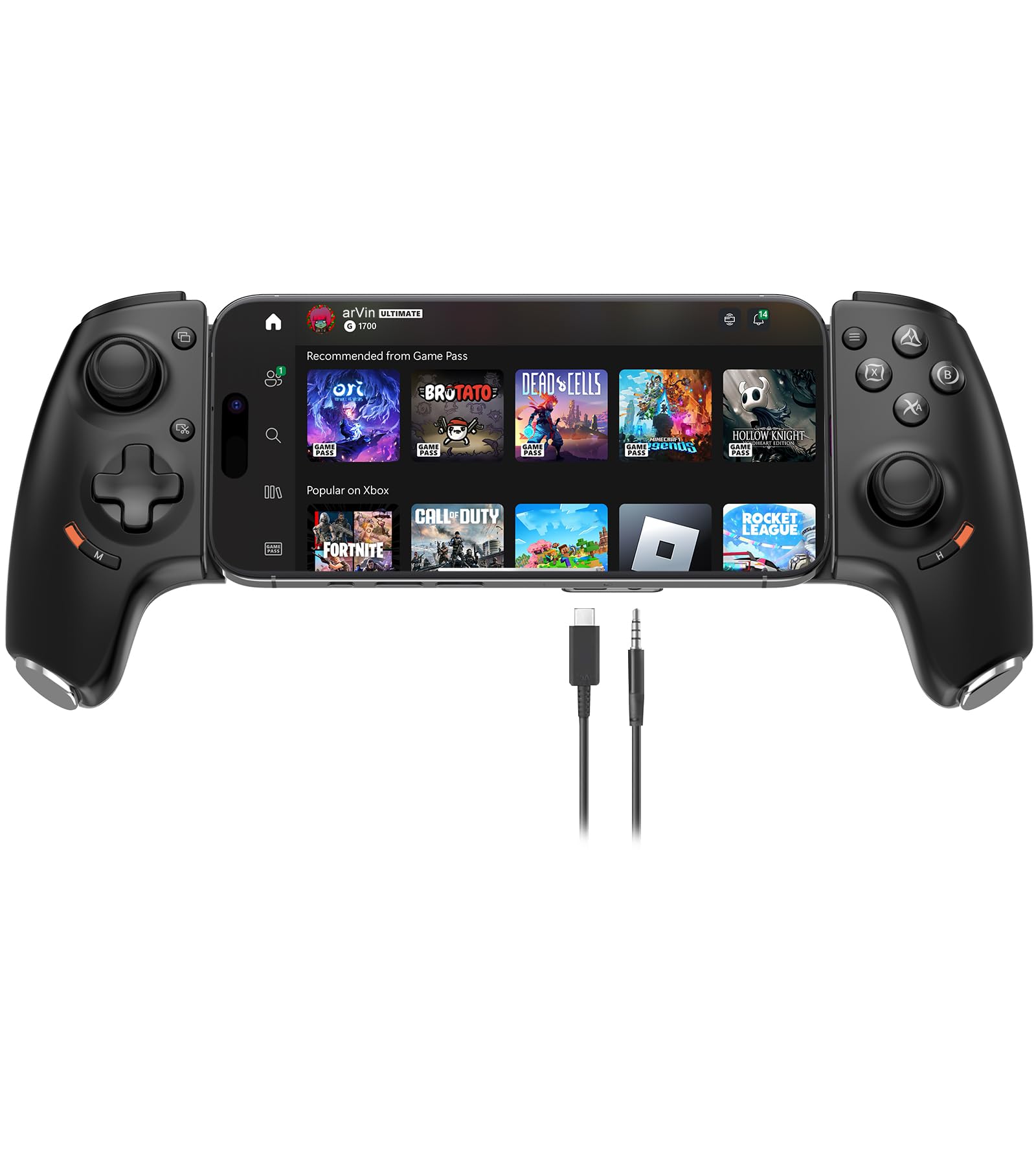 arVin Controller da gioco mobile per iPhone 16/15 Series e Android (USB C) Plug & Play Gamepad con joystick Hall/Trigger/Jack audio da 3,5 mm/mappatura dei tasti APP/Cloud Gaming/Riproduzione
