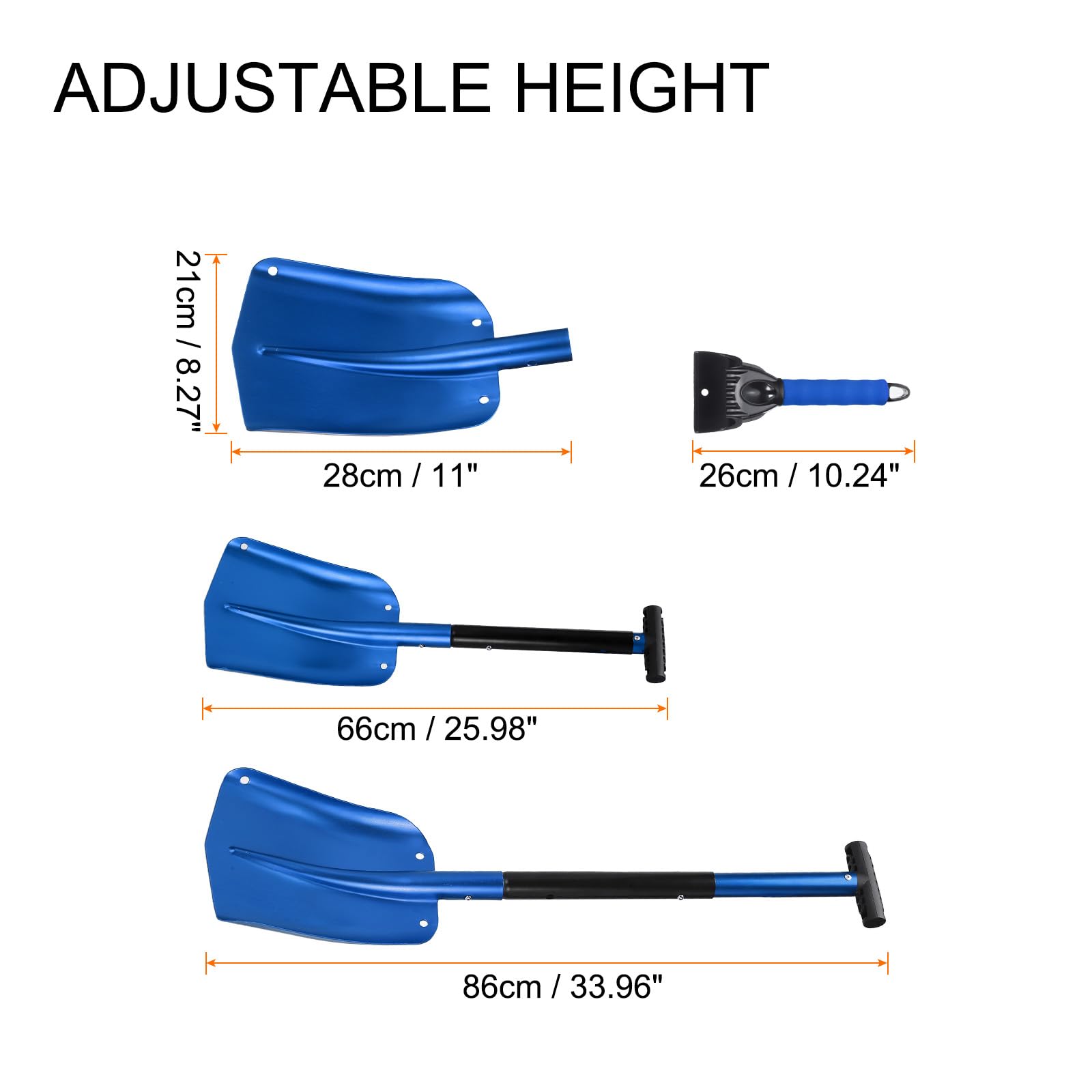 QUARKZMAN Pala Da Neve 3 In 1 In Alluminio Raschietto Per Ghiaccio Kit Di Rimozione Neve Di Emergenza Con Sacchetto Per Auto Campeggio Giardinaggio Blu