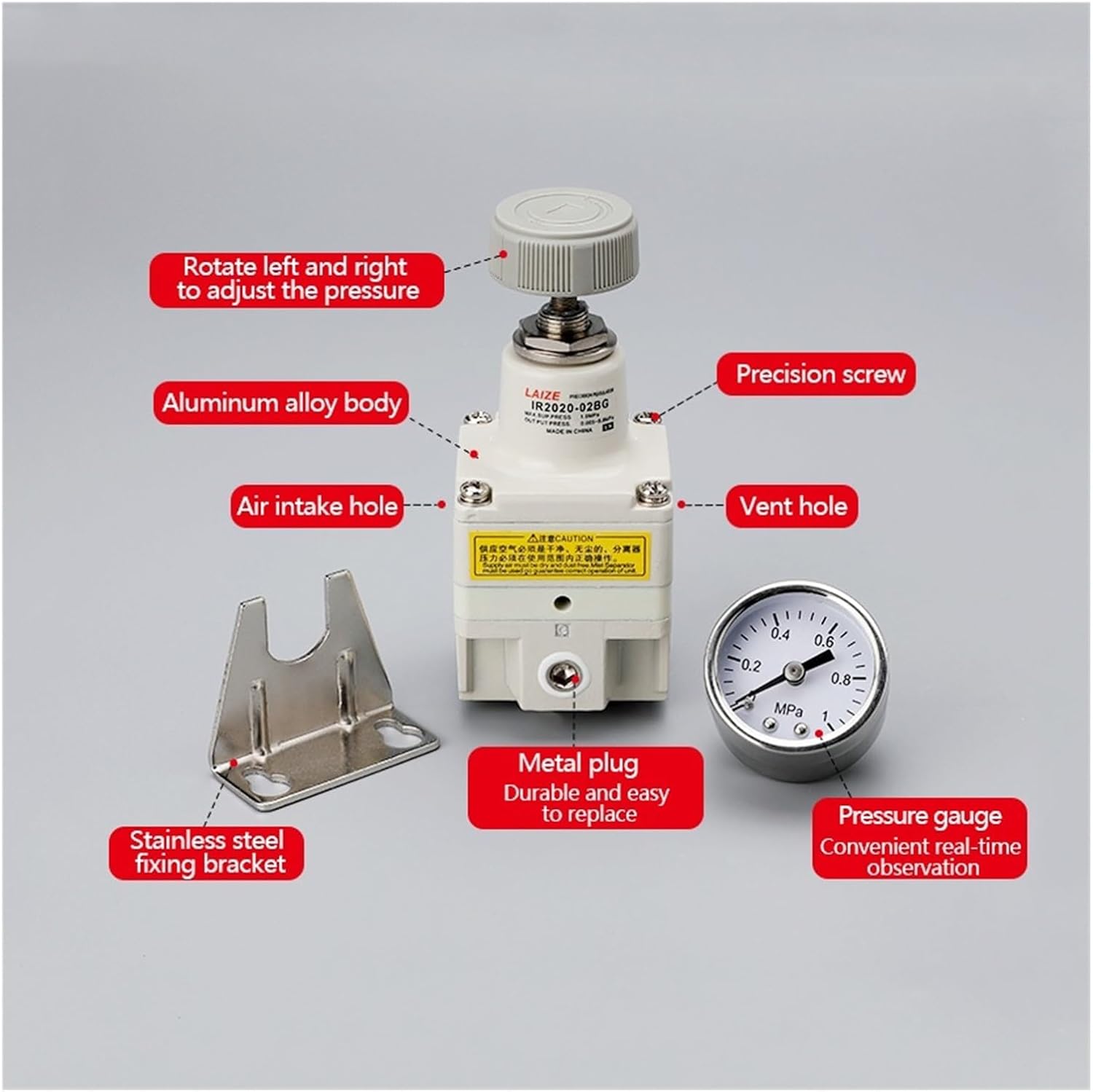 Precision Pneumatic Compressor Air Pressure Regulator IR2000-02 IR2010-02 IR2020-02(IR2010-02BG,with 12mm Fitting)