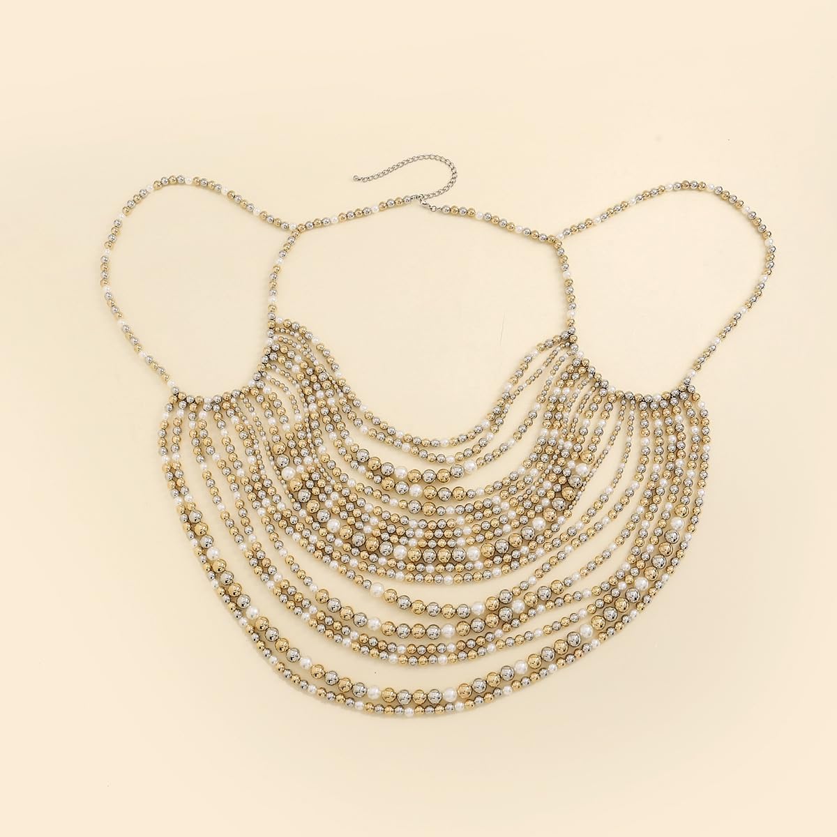 Exaggerated Mix-ed Color Multi-layer Imitation Pearl Beaded Body Chain Backless Top Bikini Breast Chain for Women Summer Beach Party