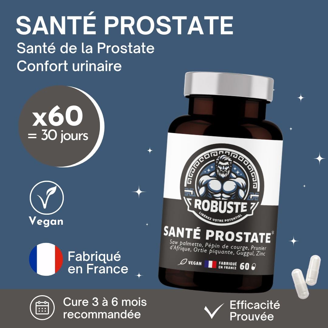 Formule Prostate et Confort urinaire - Contribue au bon fonctionnement de la prostate - Ortie, Palmier nain, Prunier d'Afrique, Extrait de Courge, Zinc - 100% Naturel - 60 gélules vegan.