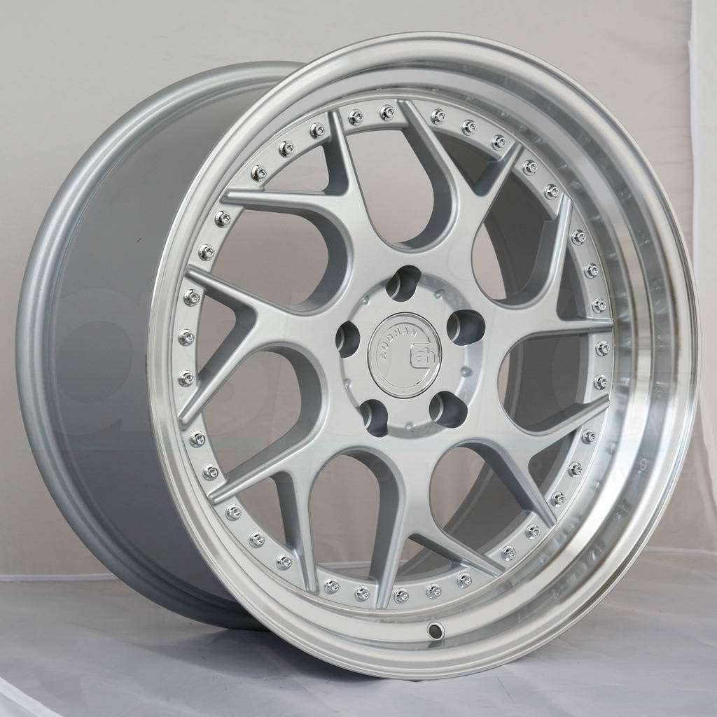 Aodhan DS-01 Custom Wheel - 18x9.5, 22 Offset, 5x114.3 Bolt Pattern, 73.1mm Hub - Silver with Machined Lip and Chrome Rivets Rim