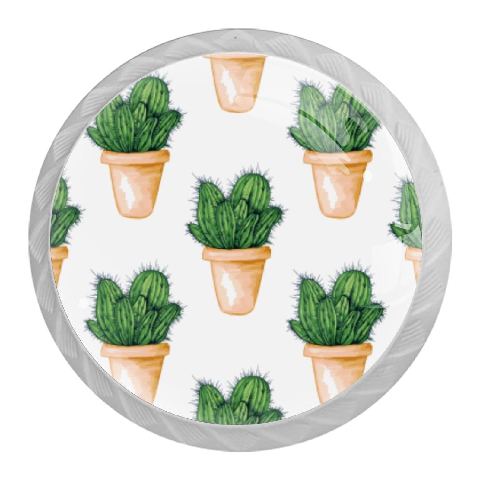 Tqmspg Multi10 4 Pieces Drawer Pulls Cactus Print Door Knobs Dresser Handles For Kitchen Wardrobe Cupboard Hardware Furniture