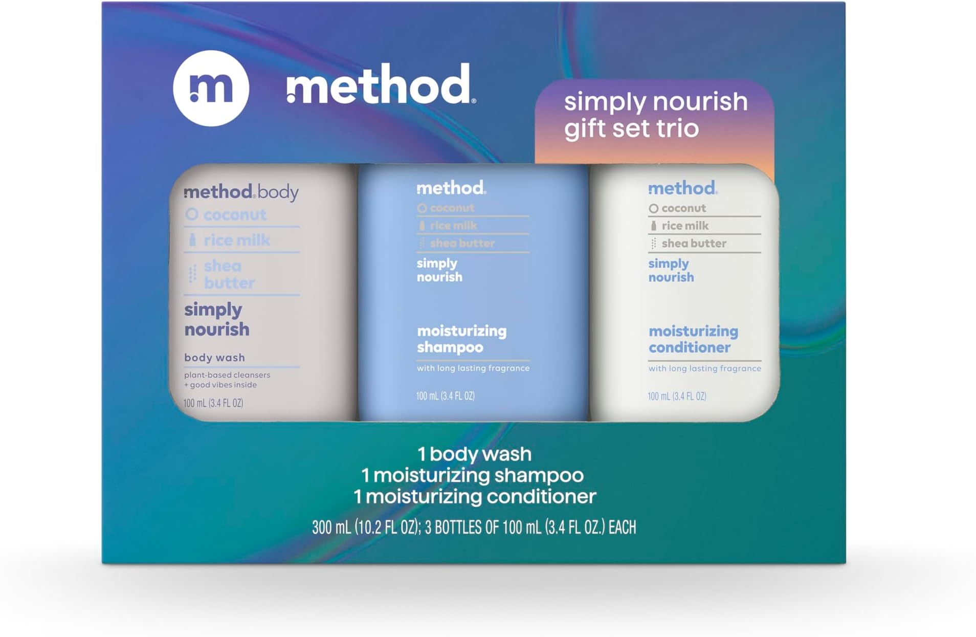 Method Body Wash and Hair Care Gift Set, Simply Nourish, 3.4 oz Travel Size Bottles