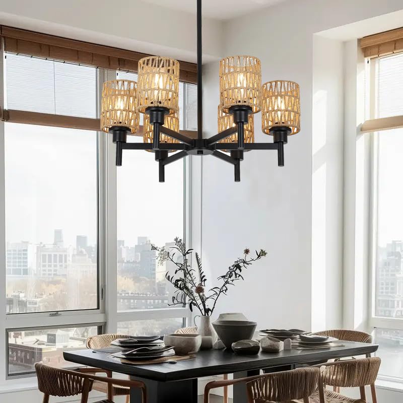 Lampadario Retr&ograve; In Rattan Intrecciato A Mano - Design Cappello Di Paglia, 80cm, E27 Per Camera E Cucina